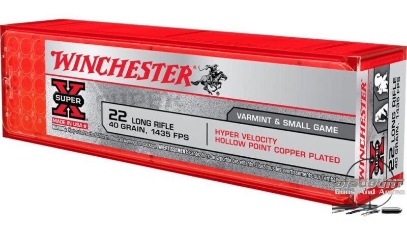 Winchester HYPER SPEED .22 Long Rifle 40 grain Copper Plated Hollow Point Rimfire Ammunition XHV22LR, 500 Rounds