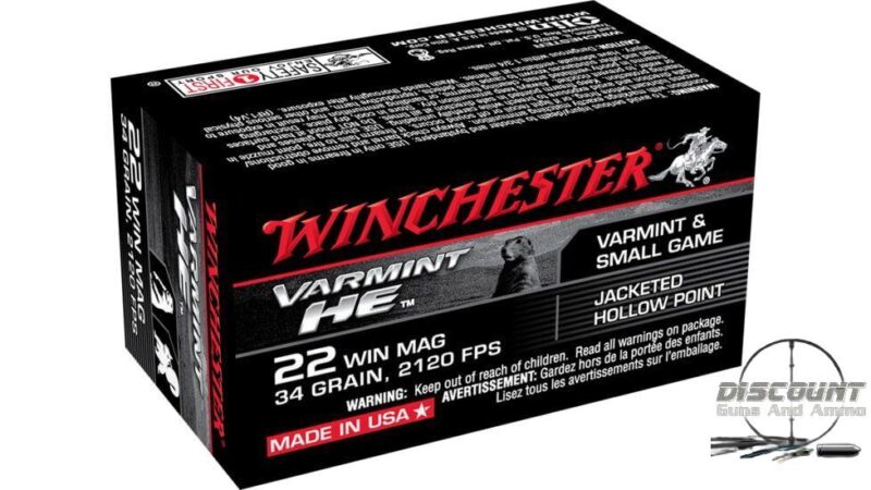 Winchester VARMINT HE .22 Winchester Magnum Rimfire 34 grain Jacketed Hollow Point Rimfire Ammunition S22WM