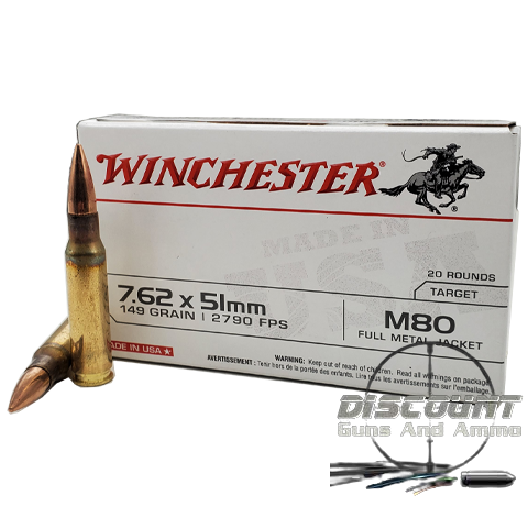 Winchester - 7.62x51 - 149 Grain FMJ M80 - 500 Rounds